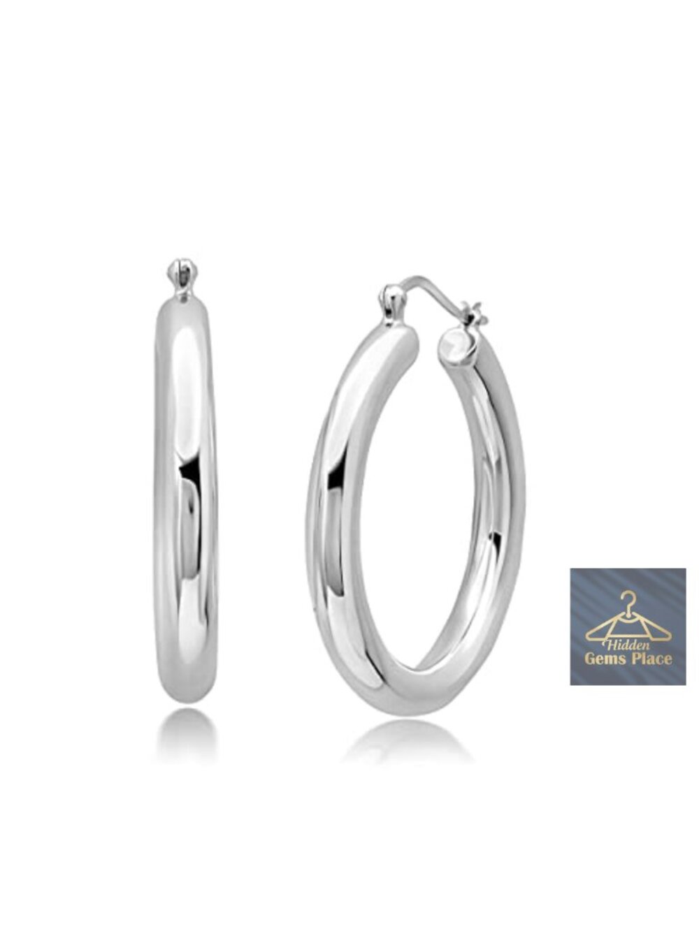 925 Sterling Silver Chunky Hoop Earrings 1.5in Lightweight